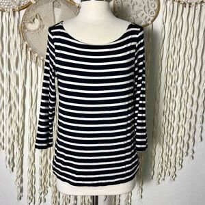 Hobbs London Sonya Navy Stripe Quarter Sleeve Top size M